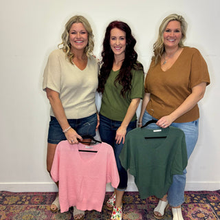 Pink Short Sleeve V-Neck Dolman