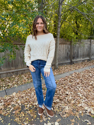 Cableknit Off Shoulder Sweater