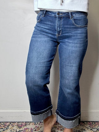 Risen Mid Rise Straight Leg Cuffed Jeans