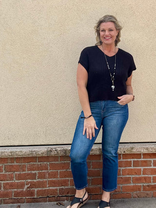 Black Textured Sweater Vest Top