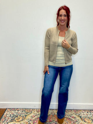 Light Mocha Two Tone Zip UP Sweater