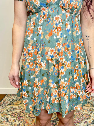 V-Neck Floral Short Sleeve Dress