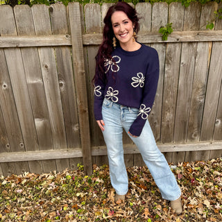 Flower Stitch Embroidered Sweater