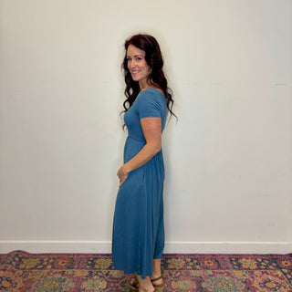 Dusty Blue Double Layered Short Sleeve Jumpsuit