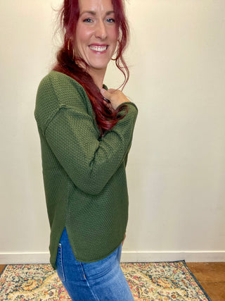 Dark Olive 4 Button Henley Sweater