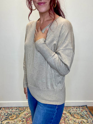 Heather Mocha V-Neck Wool Blend Sweater