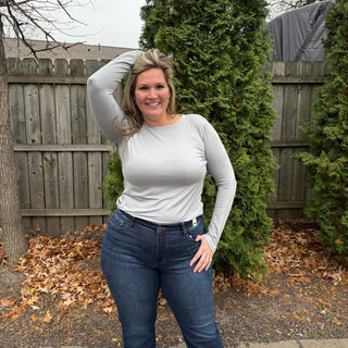 Light Grey Basic Round Neck Long Sleeve