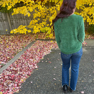 Dark Green Round Neck Waffle Knit Sweater