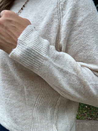 Oatmeal Oversized Crewneck Sweater with Ribbed Contrast Details