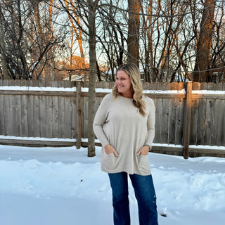 Mocha Grey Oversized Sweater with Pockets