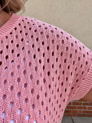 Washed Open Knit Short Sleeve