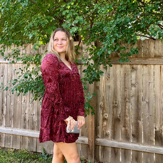 Wine Deep V-neck Velvet Mini Dress