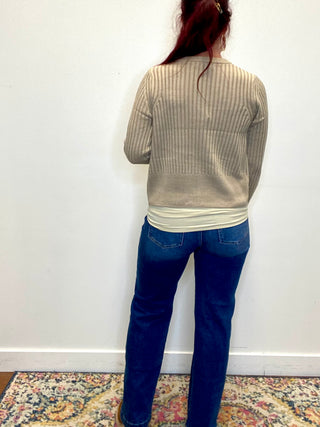 Light Mocha Two Tone Zip UP Sweater