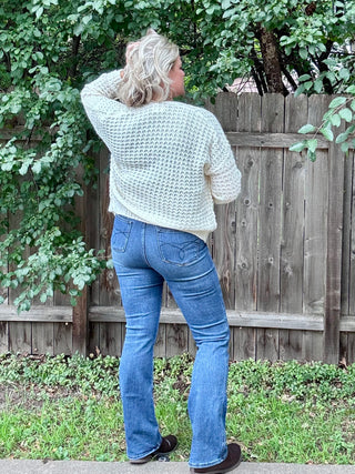 Ivory Open Weave Waffle Texture Cardigan