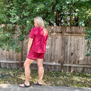 Burgundy Short Sleeve Button Down Shirt and Shorts Set