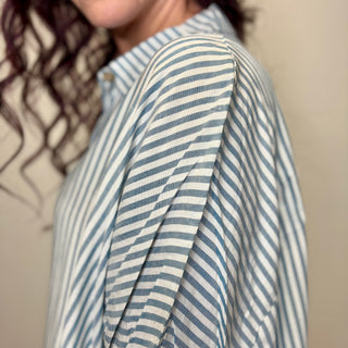 Oversized Teal Striped Button Down Short Sleeve