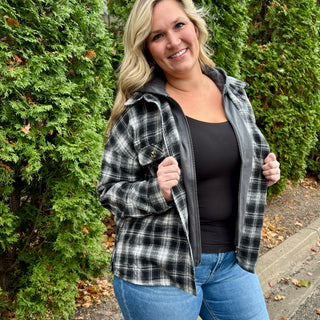 Double Lined Plaid Hooded Zip Up