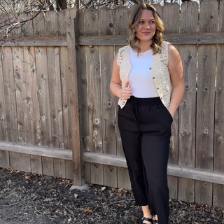 Black Flowy Pant with Drawstring Waist