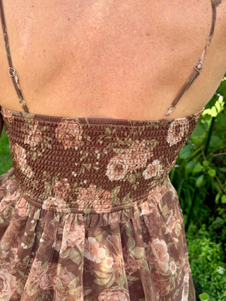 Floral Chiffon Ruffle Tiered Corset Midi Dress