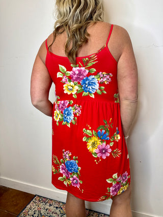 Red Flower Print Mini Tank Dress
