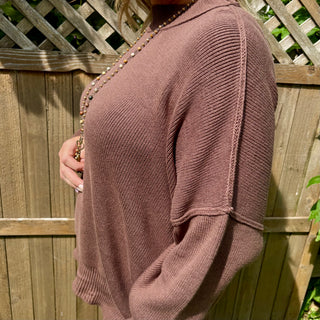 Brown Oversized Sweater with Side Slit
