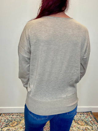 Heather Mocha V-Neck Wool Blend Sweater