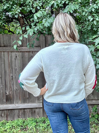 Cream Knit Sweater with Multi Color Crochet Floral