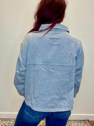 Gray Acid Washed Fleece Shacket with Front Pockets