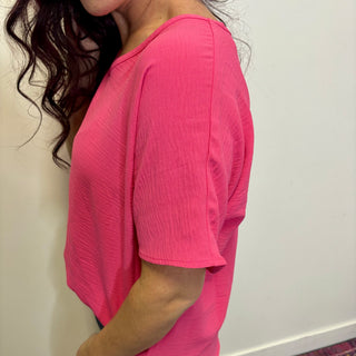 Fuchsia Woven Airflow Short Sleeve
