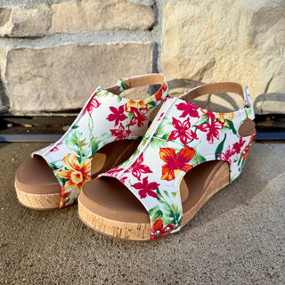 Corky's Carley White Floral Wedge Sandal
