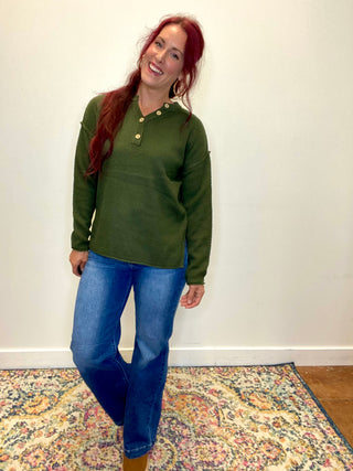 Dark Olive 4 Button Henley Sweater