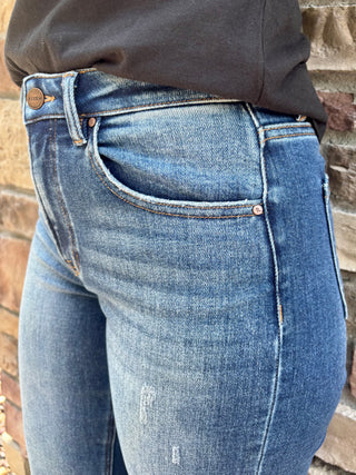 Risen High Rise Straight Cuffed Hem Stretchy Jean