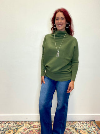 Light Olive Dolman Sleeve Mock Neck Sweater