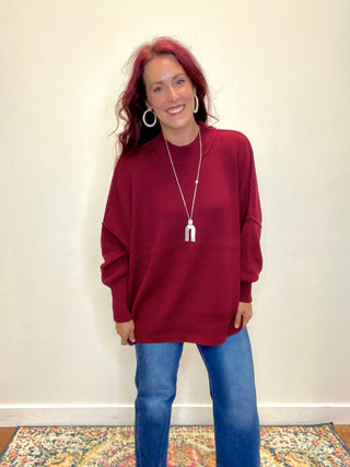 Dark Burgundy Side Slit Oversized Sweater