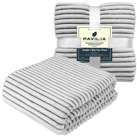 Ribbed Textured Fleece Throw Blanket: White / Throw - 50" x 60"