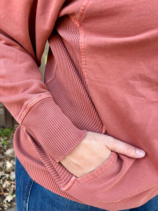 Rust French Terry Dyed Pullover with Pockets