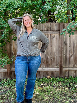 Olive Stretch Solid Button Up