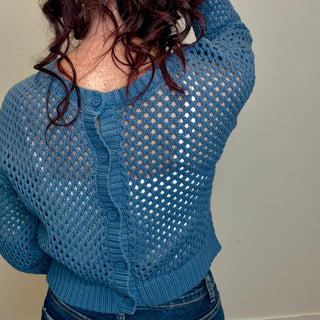 Dusty Blue Crochet Cardigan Sweater