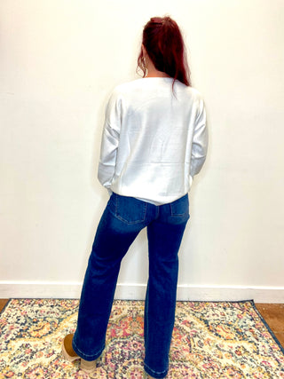 Ivory Front Seam Round-Neck Sweater