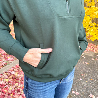 Forest Green Quarter Zip Mock Neck Pull Over