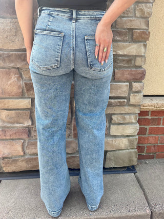 Risen Slouchy Baggy Patch Pocket Washed Stretchy Jean