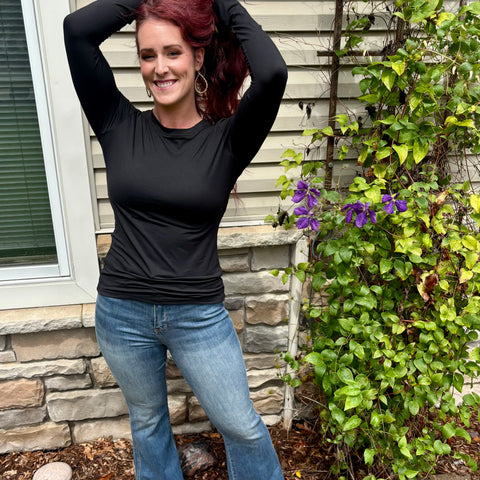 Black Basic Round Neck Long Sleeve