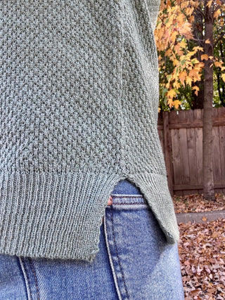 Dark Sage Textured V-Neck Pullover Sweater
