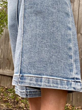 Risen Mid Rise Crop Wide Leg Pintuck Detail Jeans