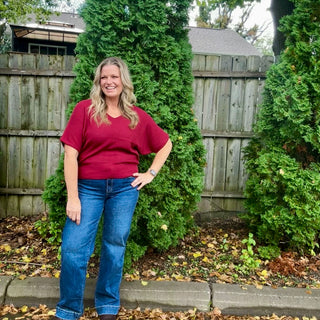 Cabernet Short Sleeve V-Neck Dolman Sweater