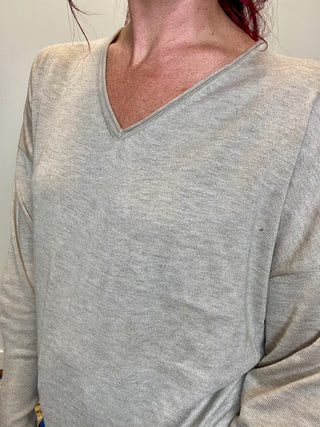 Heather Mocha V-Neck Wool Blend Sweater