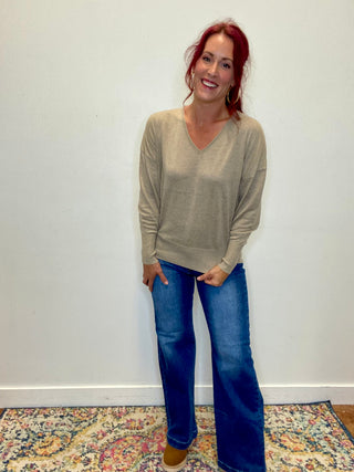 Heather Mocha V-Neck Wool Blend Sweater