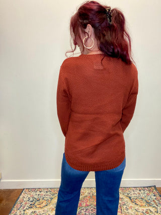 Rust Round Neck Knit Sweater