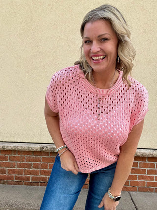 Washed Open Knit Short Sleeve