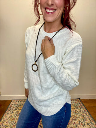 Ivory Round Neck Knit Sweater